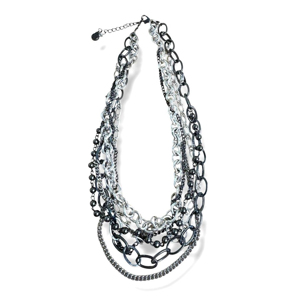 Vera Wang Simply Vera Layered Mixed Metal Chain Necklace Dark Industrial Grunge